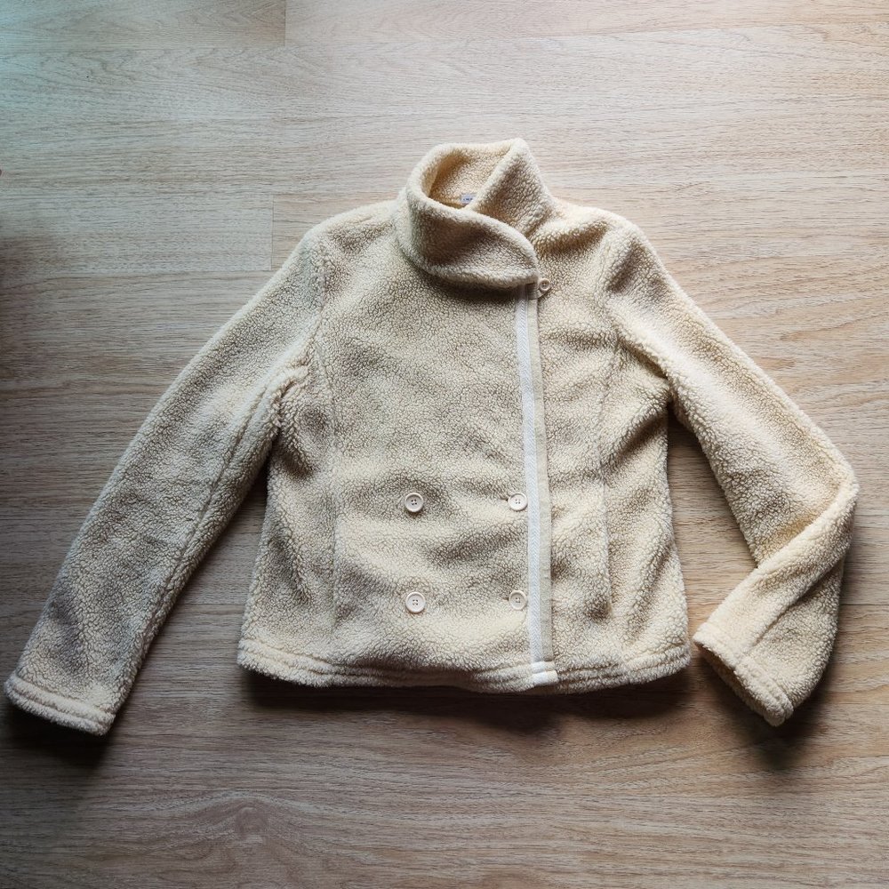 Standard James Perse Shrunken Sherpa Fleece Jacket High Neck Button Beige - Picture 8 of 12